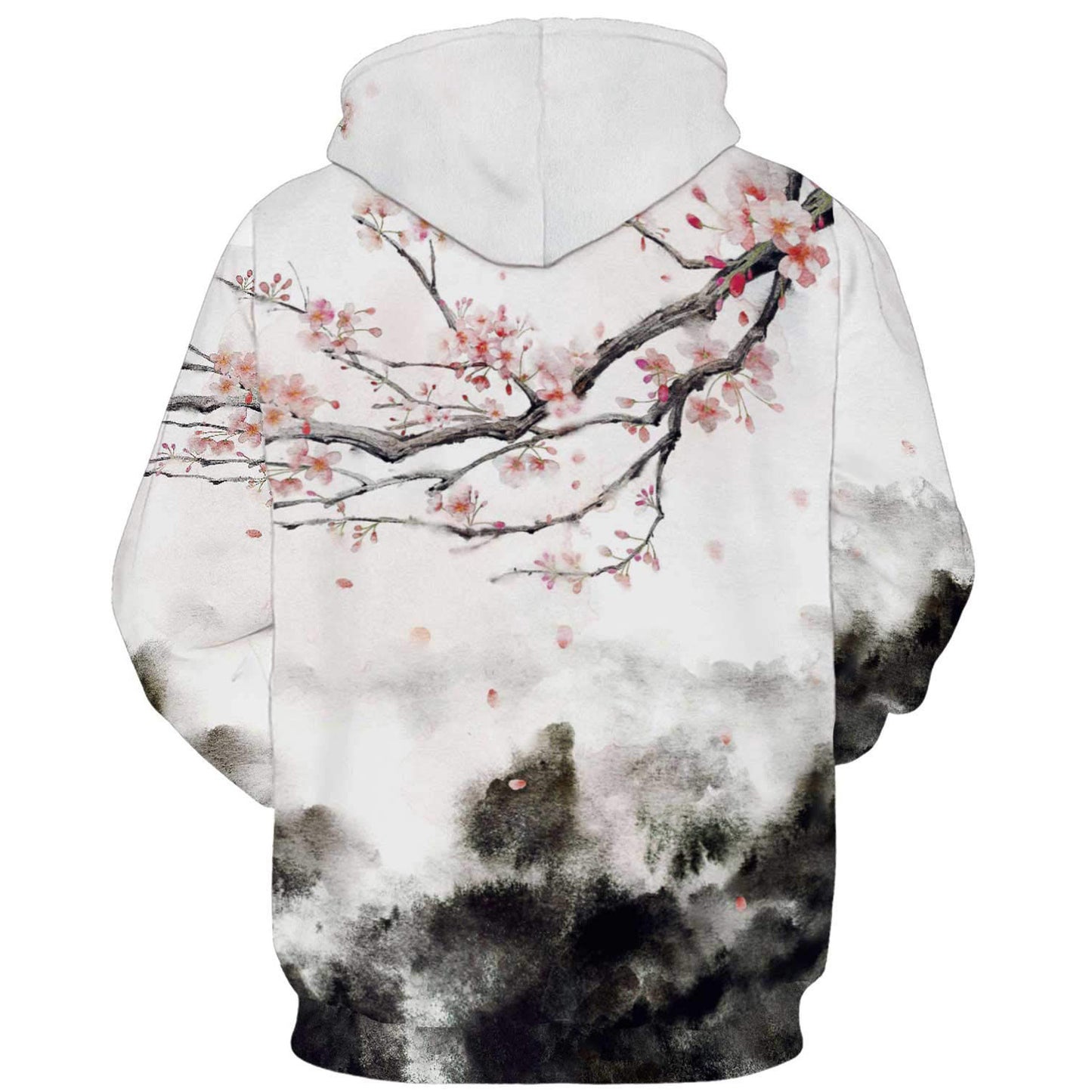 Hooded Pullover Sweatshirt With Plum Blossom Landscape Painting