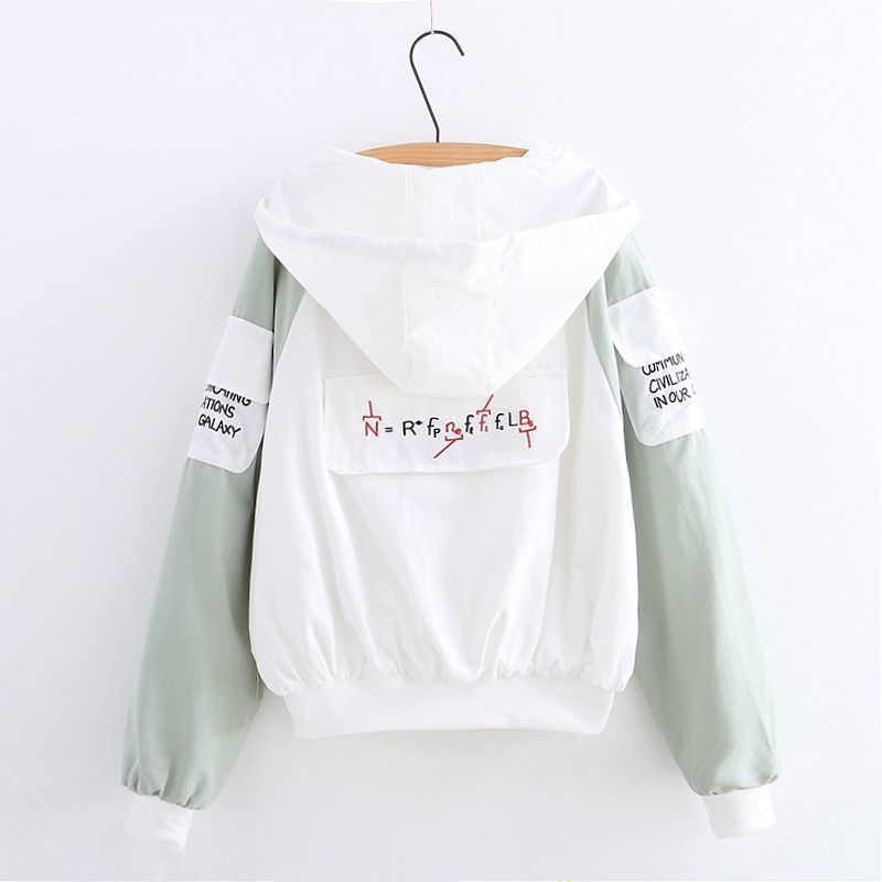 Small Fresh College Style Spring And Autumn New Letter Printing Hooded Jacket Student Girl Loose All-Match Plus Size Top