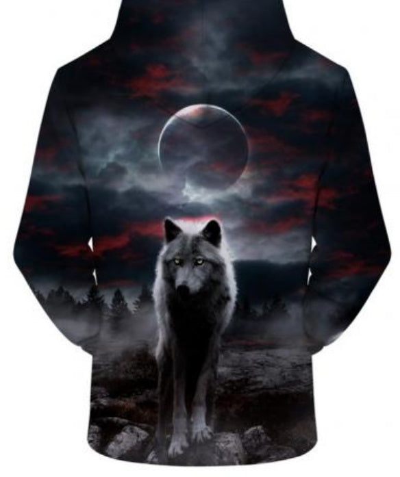 New Evil Wolf Tide Brand Digital Print Hooded Pullover Spring and Autumn Plus Size Couple Top