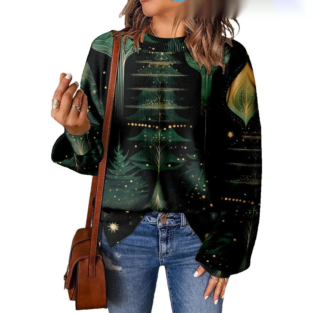 3D Digital Printing Pattern Shading Fashion Trend Round Neck Sweater