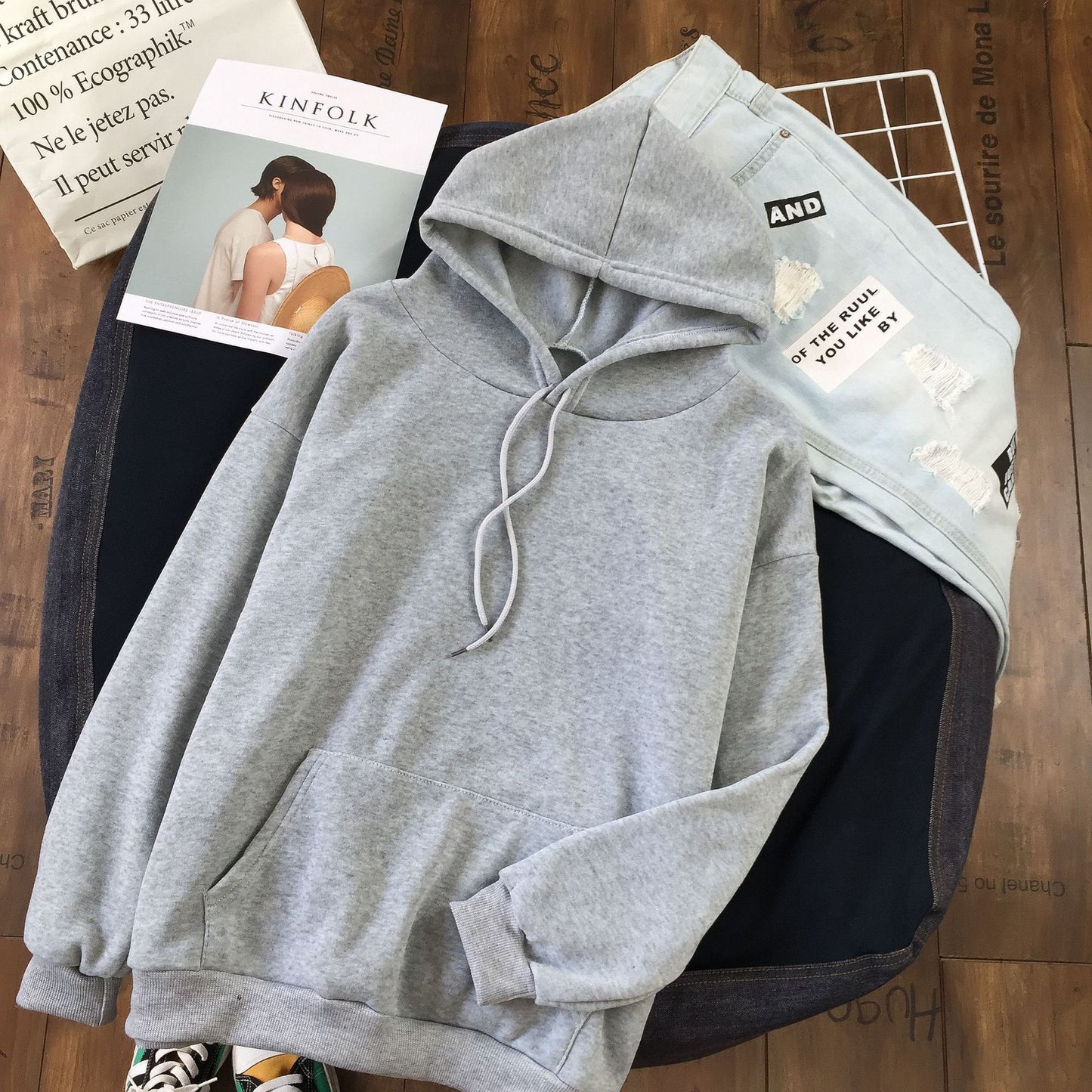 Long Sleeve Solid Color Hooded Sweater Couple