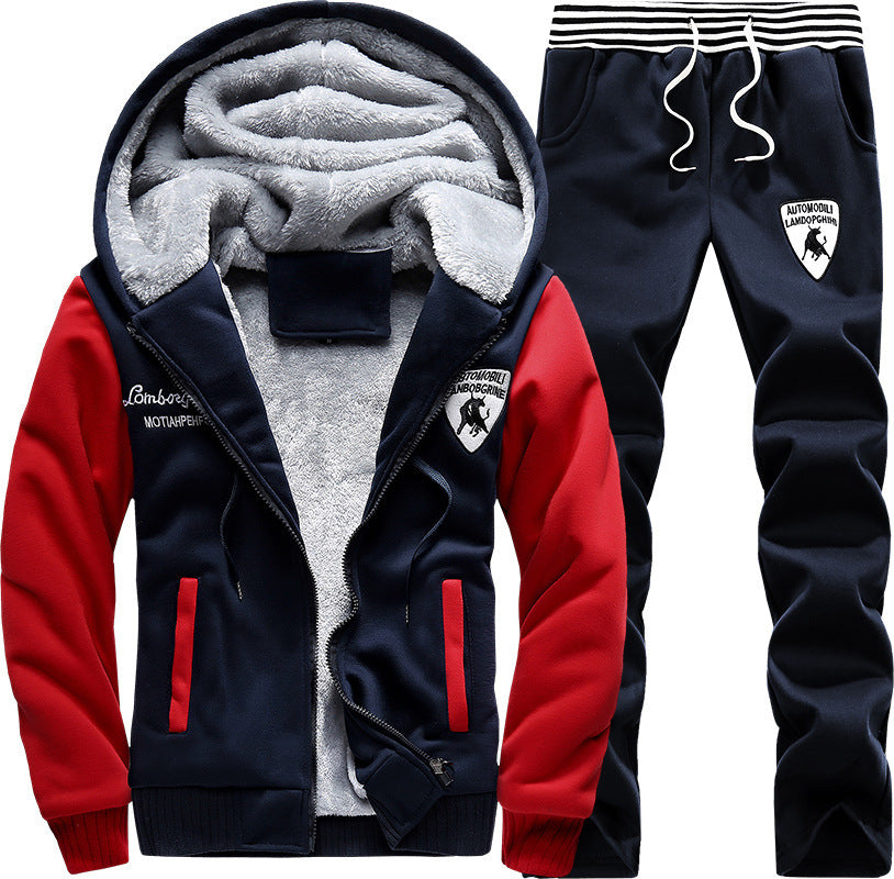 Men sweater suit with cashmere Korean winter fashion hoodie coat