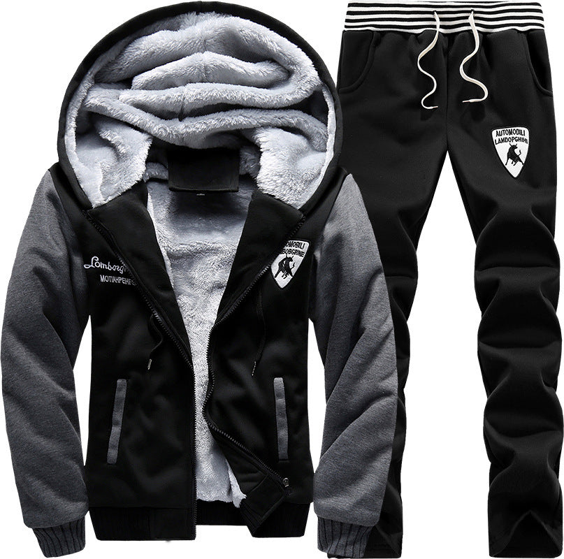 Men sweater suit with cashmere Korean winter fashion hoodie coat