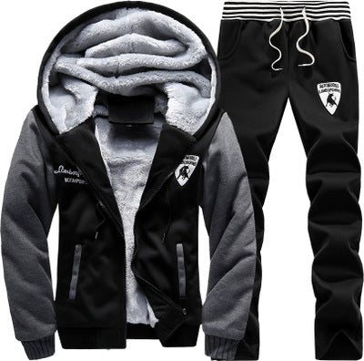 Men sweater suit with cashmere Korean winter fashion hoodie coat