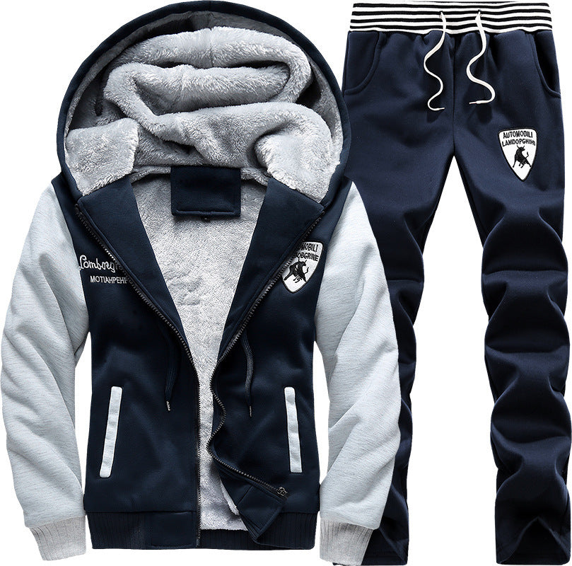 Men sweater suit with cashmere Korean winter fashion hoodie coat