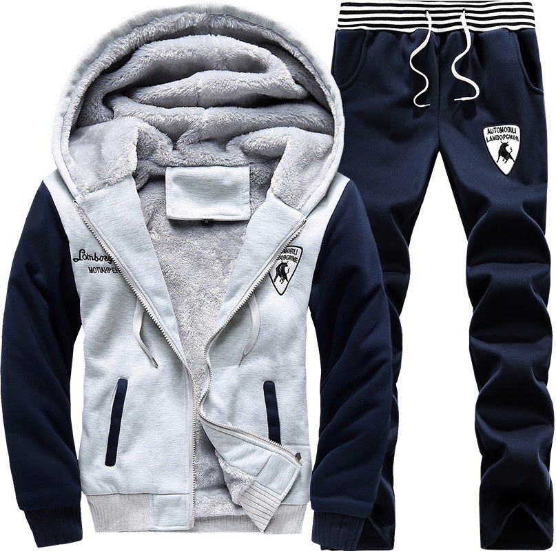 Men sweater suit with cashmere Korean winter fashion hoodie coat