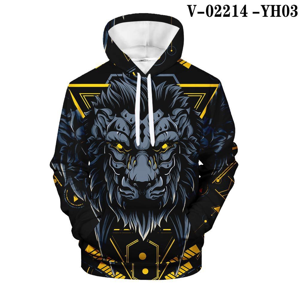 Tiger Lion Digital Printing 3D Hooded Drawstring Men's Sweater