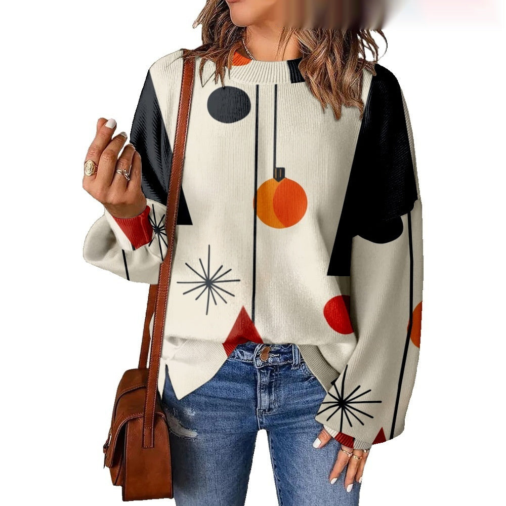 3D Digital Printing Pattern Shading Fashion Trend Round Neck Sweater
