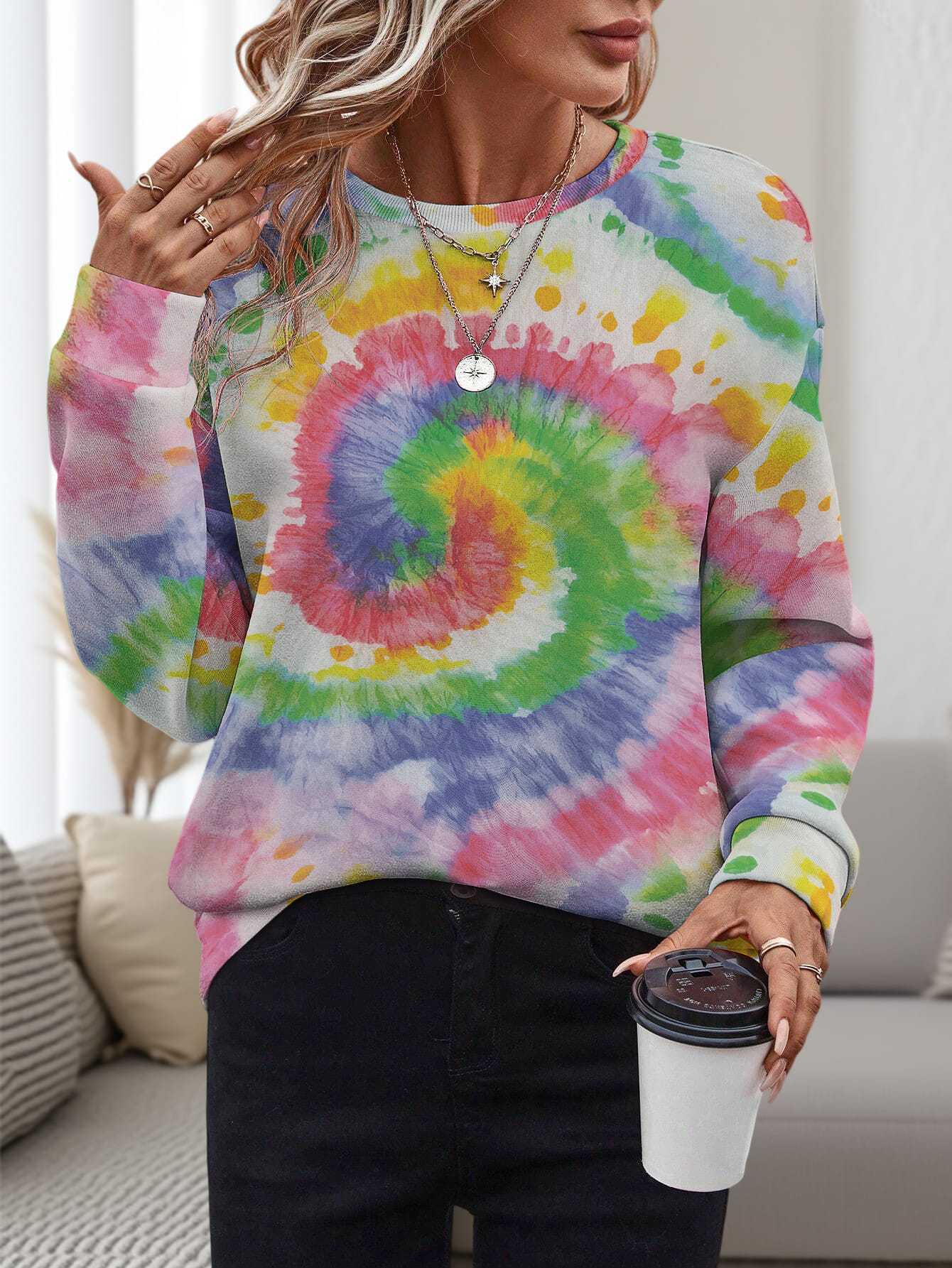 Women's 3D Printed Round Neck Pullover Leisure Loose Sweater