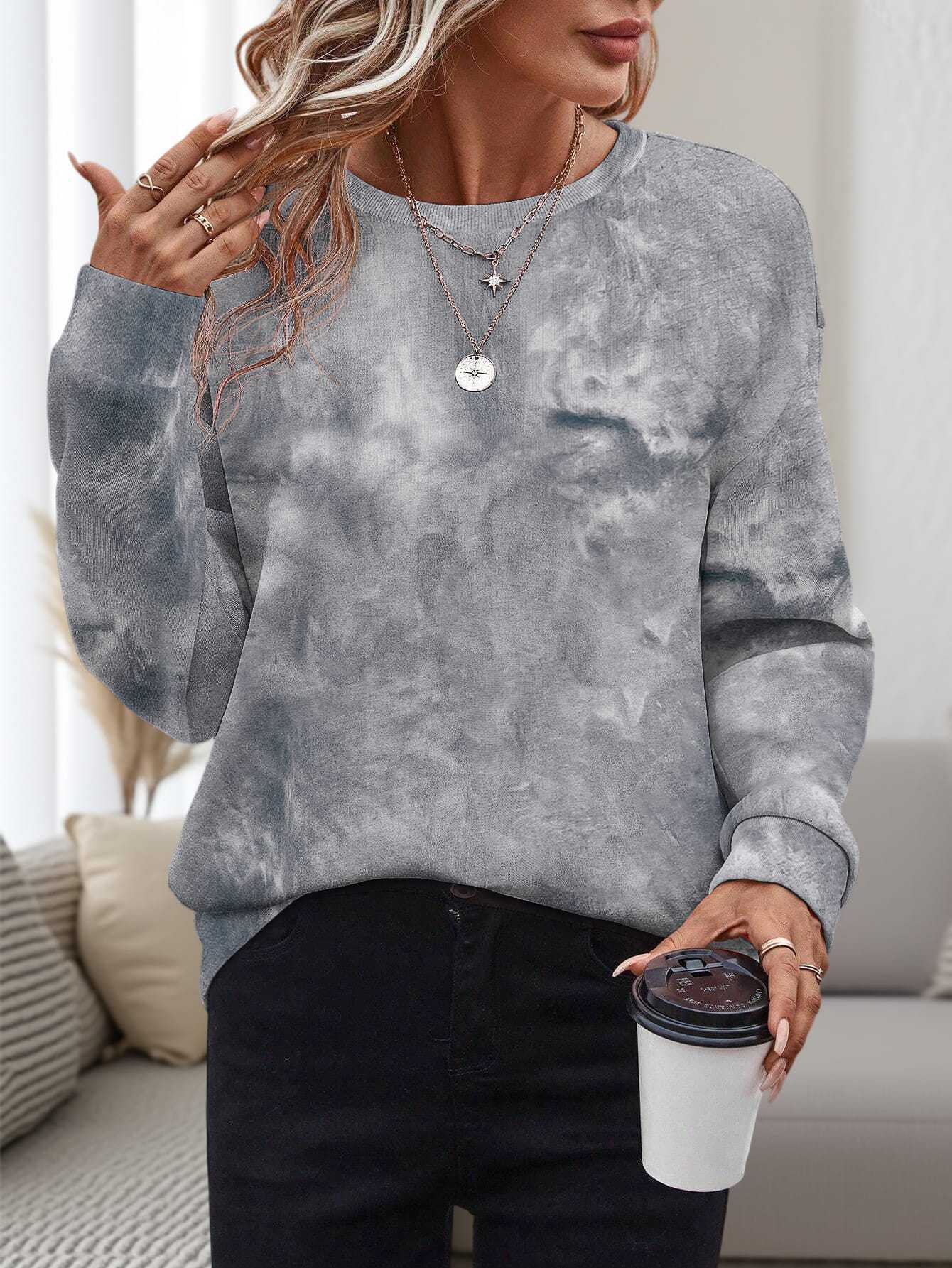 Women's 3D Printed Round Neck Pullover Leisure Loose Sweater