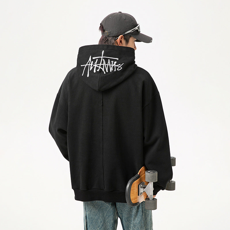 Fashion Hand-painted Letters Embroidered Hoodie Men