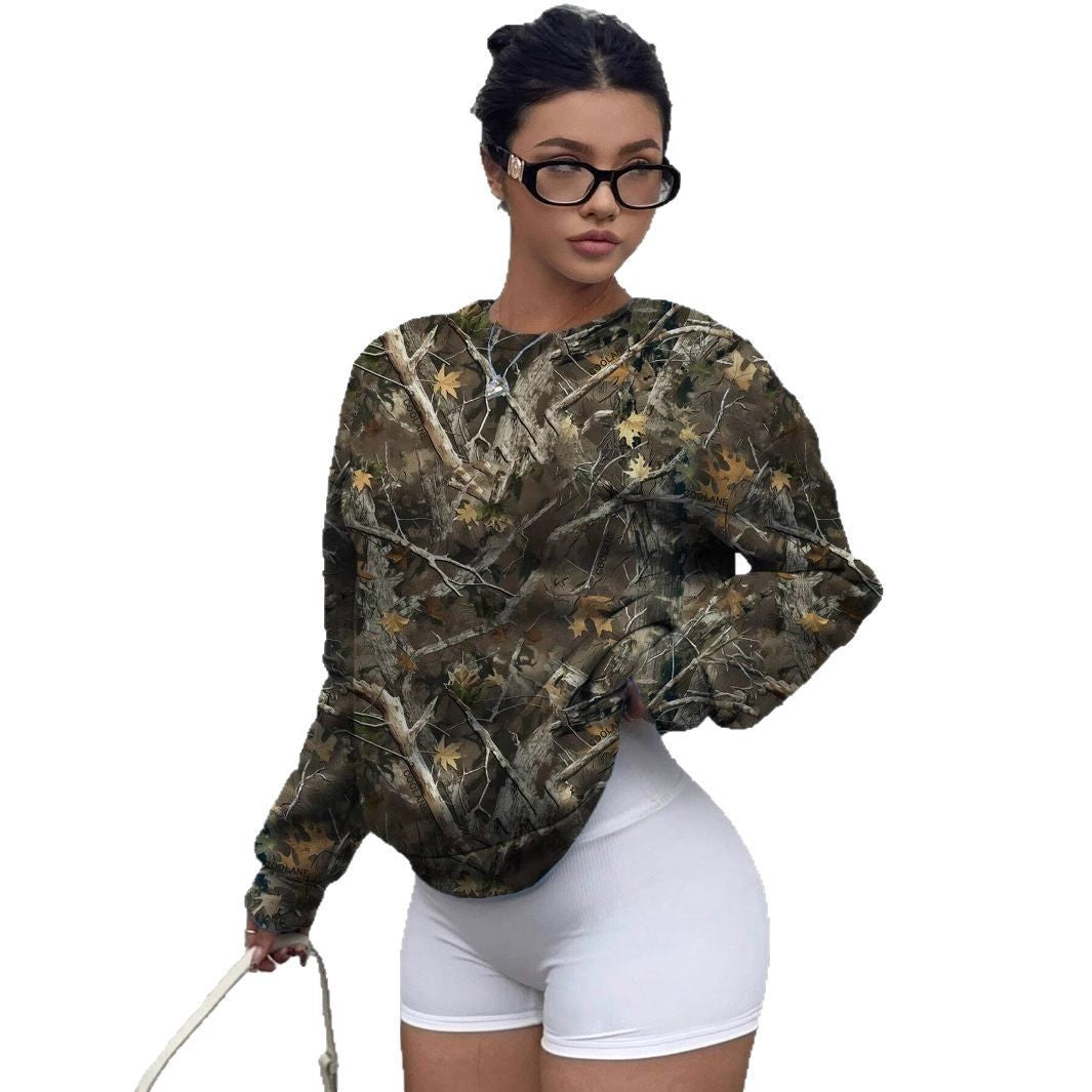 Women's 3D Printed Round Neck Pullover Leisure Loose Sweater