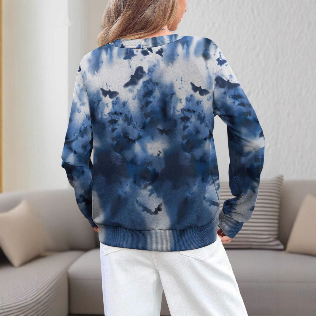 Women's 3D Printed Round Neck Pullover Leisure Loose Sweater