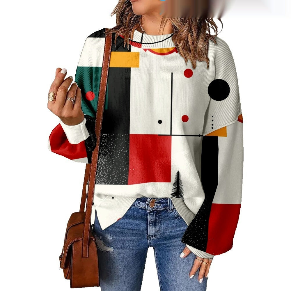 3D Digital Printing Pattern Shading Fashion Trend Round Neck Sweater