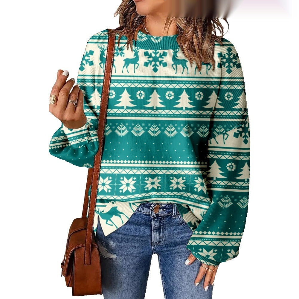 3D Digital Printing Pattern Shading Fashion Trend Round Neck Sweater