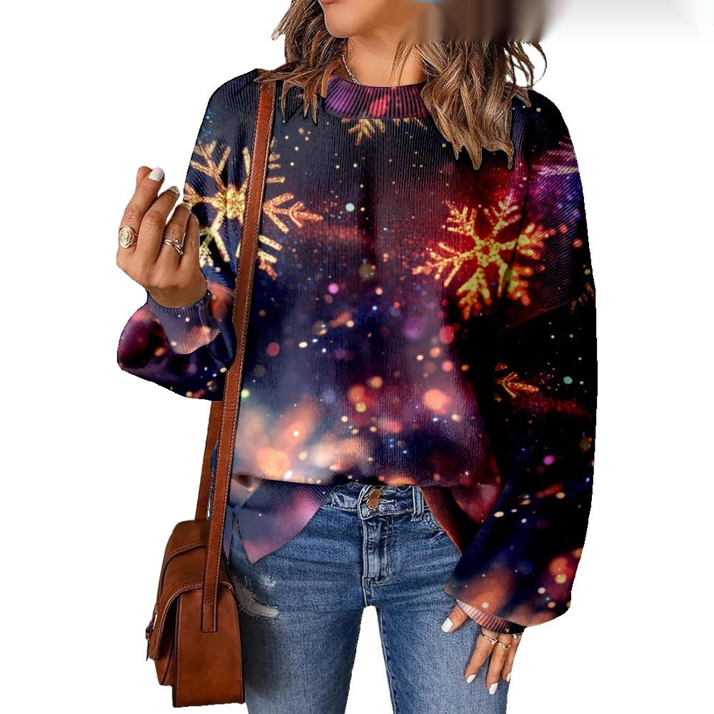 3D Digital Printing Pattern Shading Fashion Trend Round Neck Sweater
