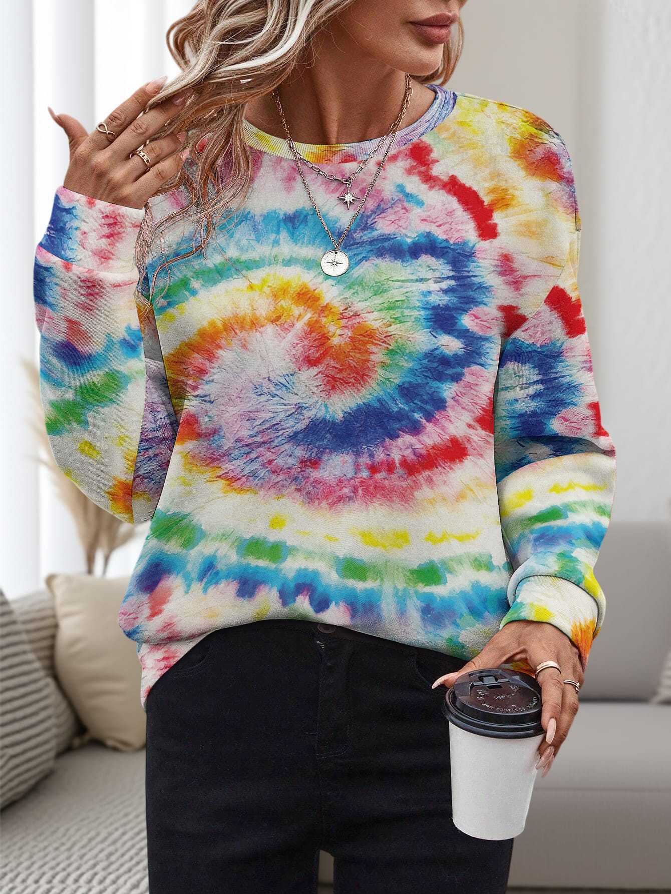 Women's 3D Printed Round Neck Pullover Leisure Loose Sweater