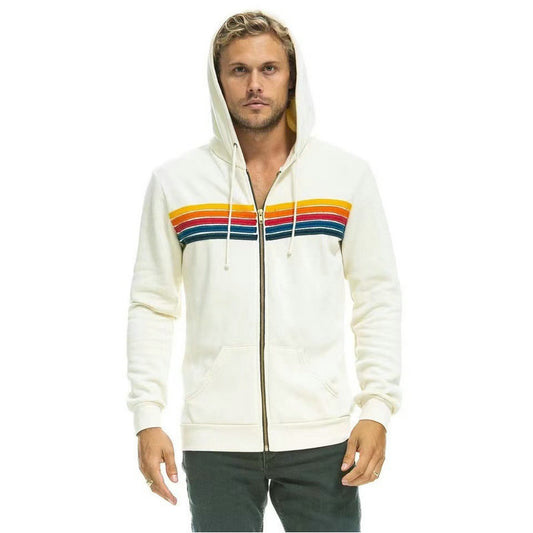 Hooded Colorful Drawstring Loose Zip Sweater